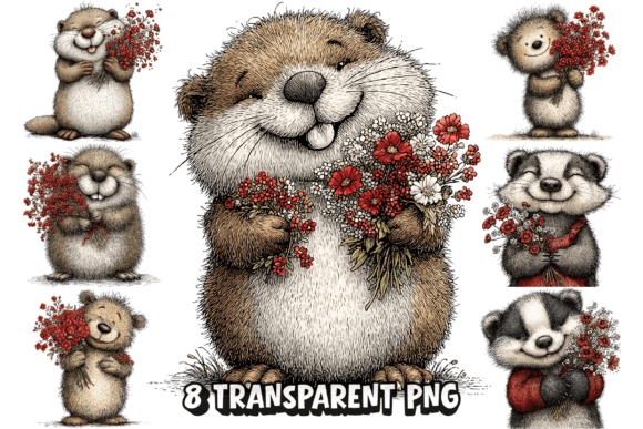 8 Cute Woodland Animal Flowers PNG for Cozy Designs