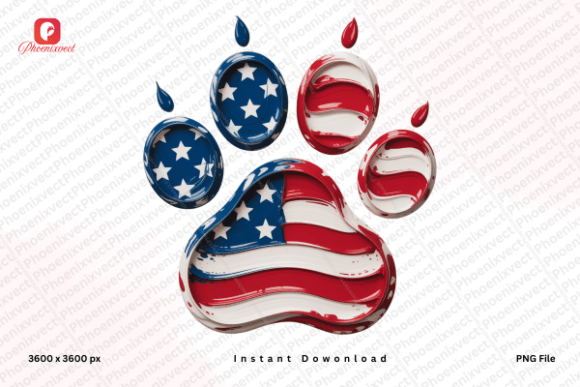 Celebrate with a Painted 4th of July USA Flag Dog Paw PNG