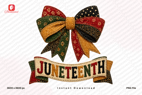 Celebrate with Style: The Juneteenth Patchwork Bow PNG