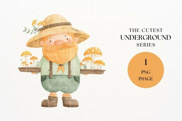 Charming Gnome Gardener Carrying Mushrooms PNG for Designs