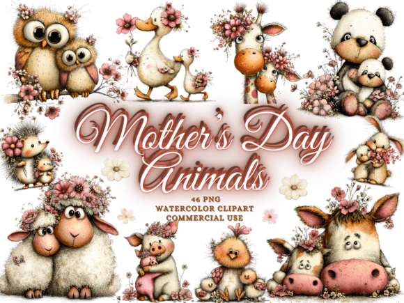 Charming Mothers Day Animals Clipart Baby Animals for Creative Projects