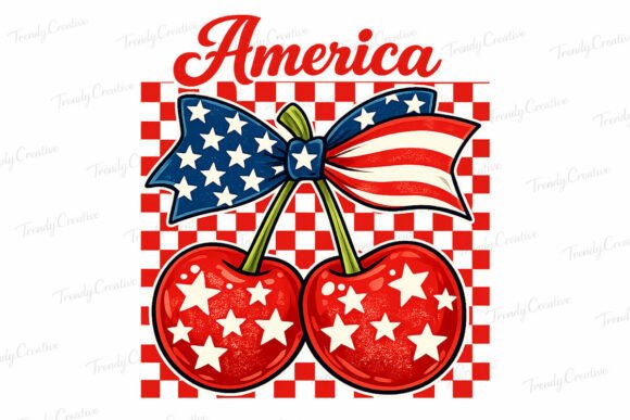 Cherry America Coquette Retro PNG: Sweet Patriotic Design
