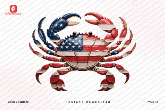 Coastal Charm Meets Patriotic Pride: The American Flag Crab PNG