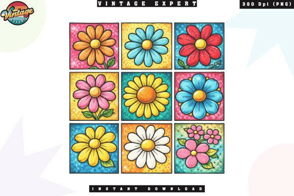 Colorful Flower Square Patchwork PNG: A Fresh Asset
