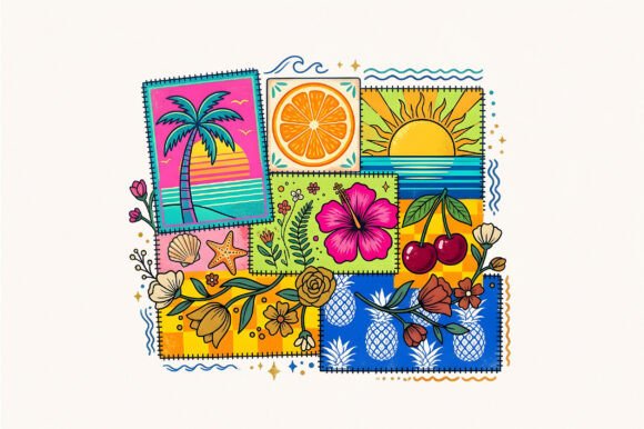 Colorful Summer Collage PNG: A Design Asset for Vibrant Projects