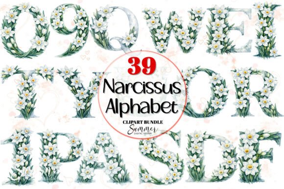 Elegant White Narcissus Alphabet Clipart for Designers