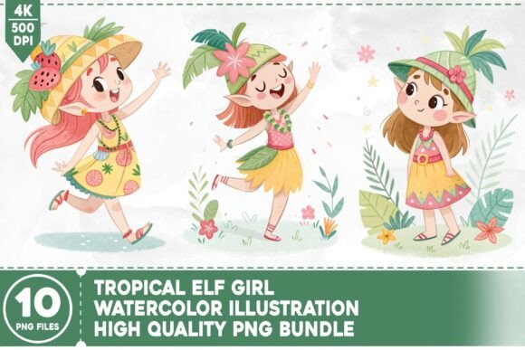 Enchanting Designs with a Tropical Elf Girl Watercolor Bundle