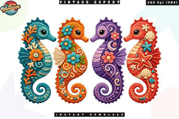 Kawaii Ocean Seahorse Crochet Yarn PNG: Design Applications