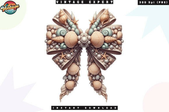 Nautical Ribbon Beach Shell Bow PNG: A Designer's Coastal Asset