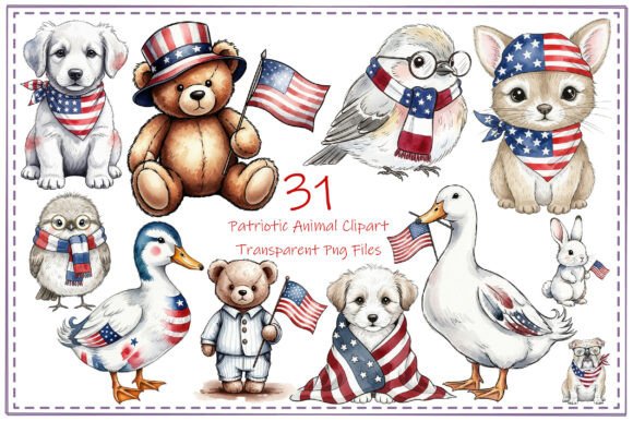 Patriotic Animal Clipart Bundle: Adorable Designs for Independence Day