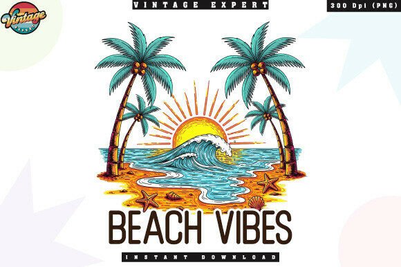 Retro Beach Vibes Wave Ocean Summer PNG: Capturing Coastal Nostalgia