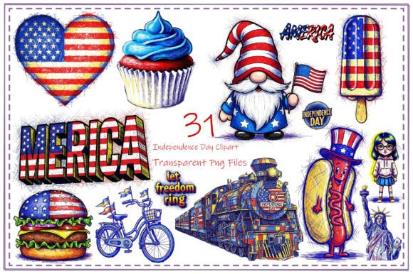 Retro Neon Patriotic Clipart Bundle: Bold Designs for Independence Day