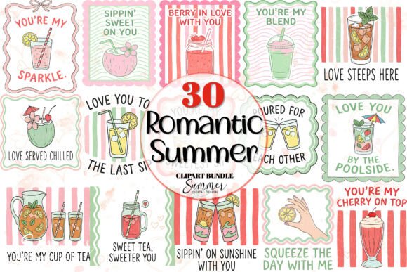 Romantic Summer Sweet Drink Puns Clipart for Projects