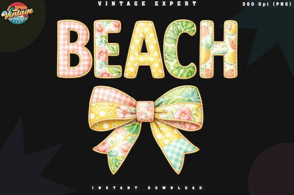 Summer Beach Floral Bow Patchwork PNG: A Fresh Design Asset