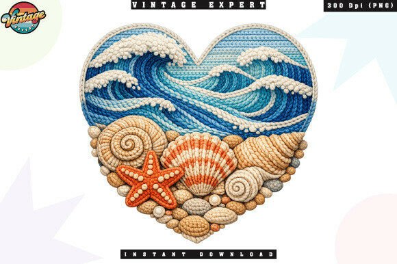 Summer Coastal Love Heart Ocean PNG for Designs