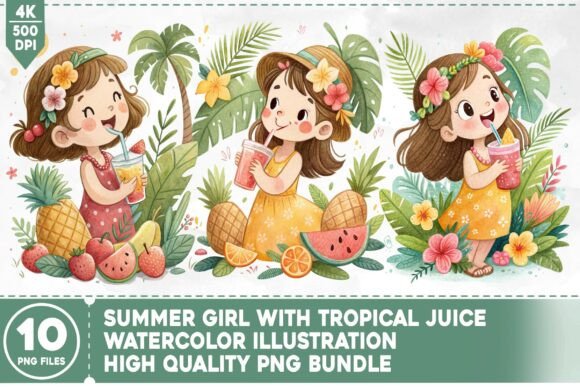 Summer Girl with Tropical Juice: Your Go-To Design Asset