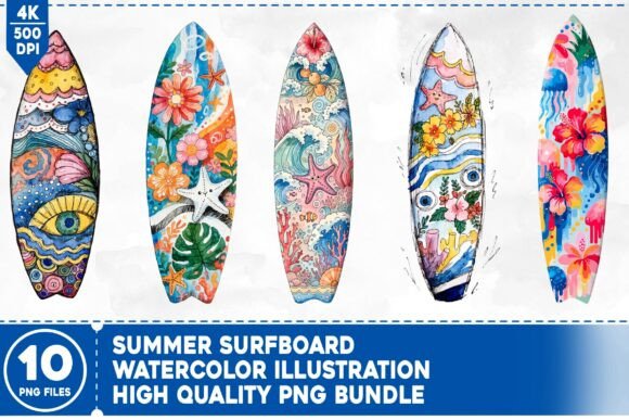 Summer Surfboard Watercolor Bundle: Your Design Toolkit