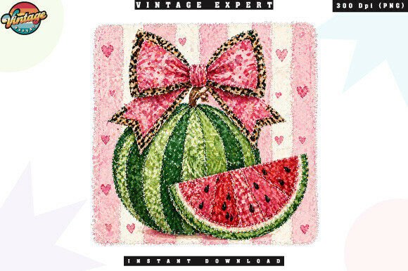 Summer Watermelon Bow Patchwork PNG: A Sweet Design Asset