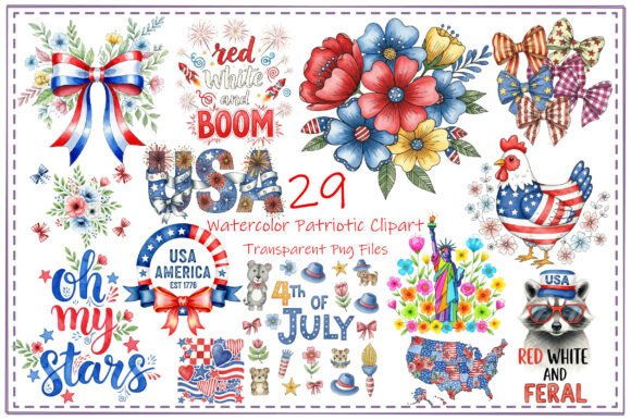 Watercolor Patriotic Clipart Bundle: Your Go-To 4th of July Design Kit