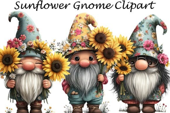 Watercolor Sunflower Gnome Clipart: A Burst of Whimsy