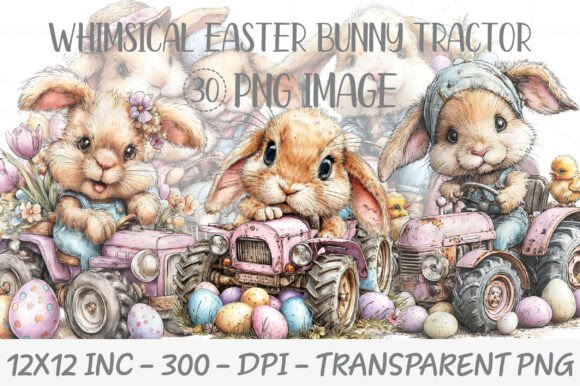 Whimsical Easter Bunny Tractor Clipart for Charming Designs