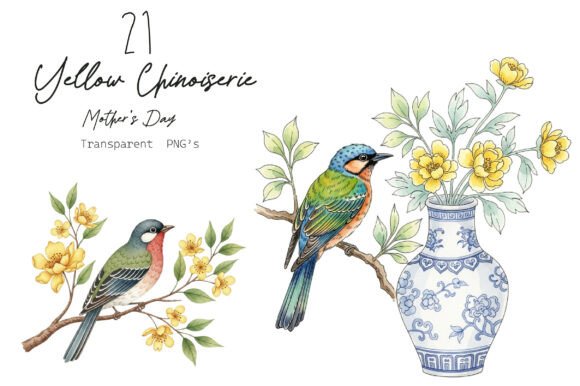 Yellow Chinoiserie Mother’s Day Clipart: A Designer’s Guide to Elegant Floral Motifs